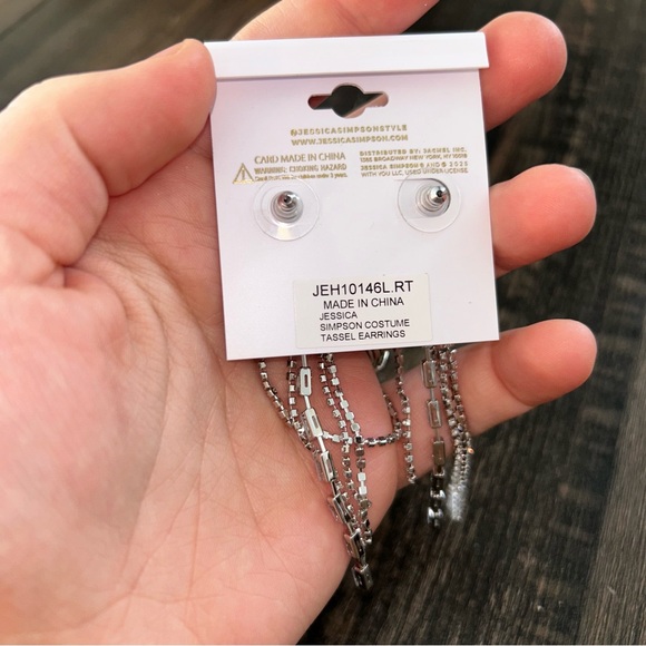 Jessica Simpson Dangle Earrings Silver Jewel Chain NWT - Picture 2 of 2